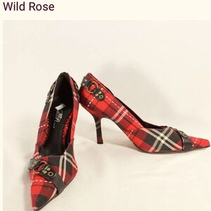 Wild Rose Y2K Vintage style (7.5) Red Tartan Plaid Pointy Toed High Heels NWOT